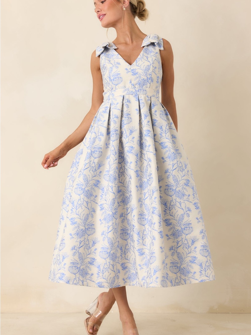NWT Entro Tie It Up Pretty Blue Floral Bow Strap Midi Dress Coquette Girl Vibes - Picture 4 of 13